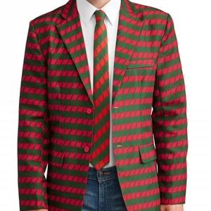 NWT Mens UGLY Christmas Suit Blazer & Tie Red Green Houndstooth size SMALL 34/36